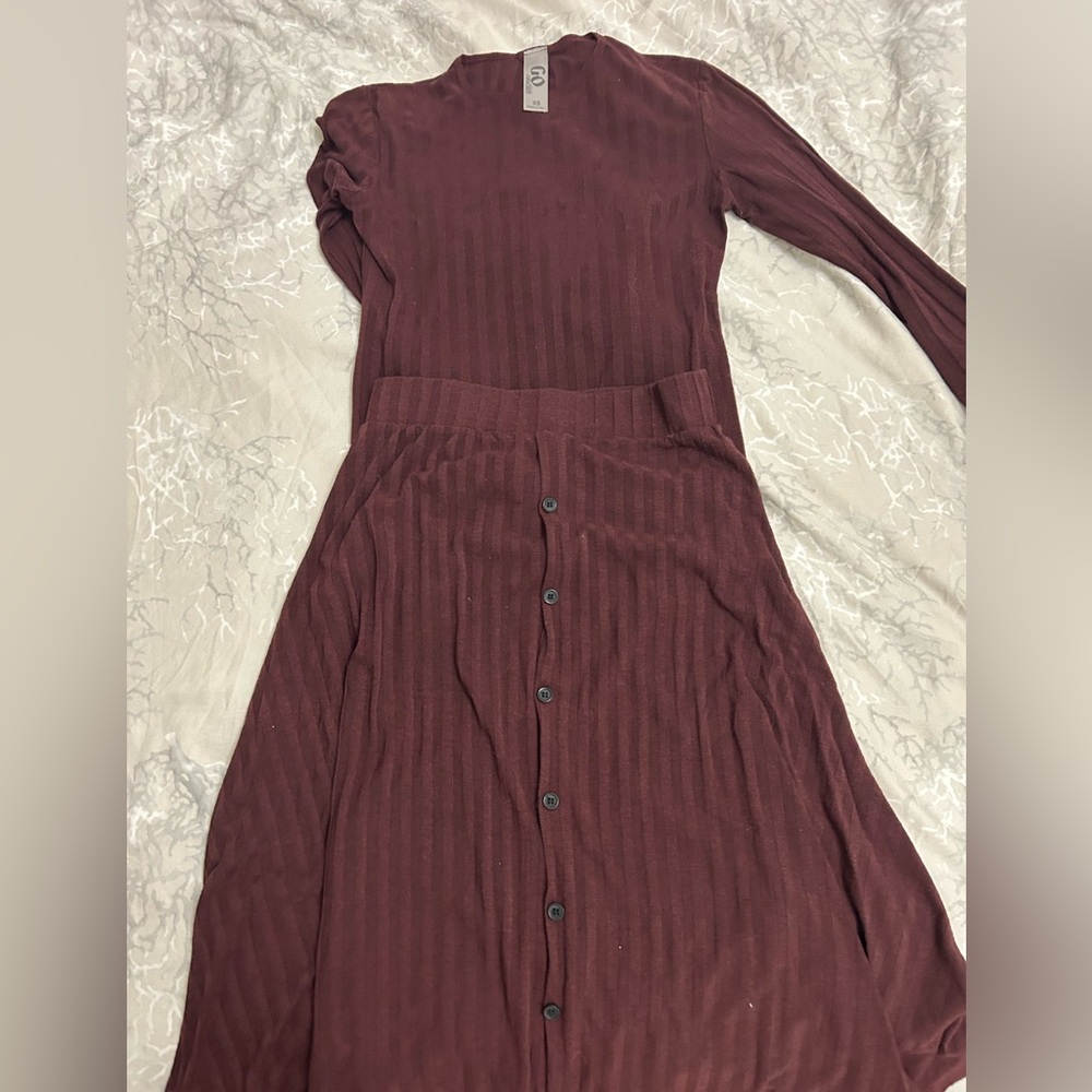 Go couture burgundy modest set with buttons